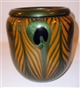 Charles Lotton Vase
Orange Vase with aventurine green interior and pulled Thread and Black Peacock Eyes
I love this one. 
Best of the Best

Aprox Size 7 by 6.5