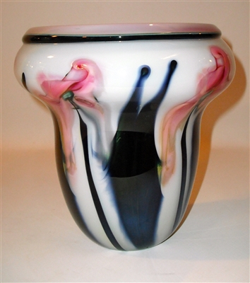 Charles Lotton Vase
Opal with Pink Iris Gold Ruby Interior

Aprox Size 8 by 9
Signed Charles Lotton
Dated 2016