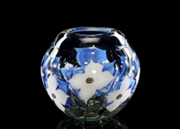 Daniel Lotton Bowl 
Large Crystal Bowl with Double Cynthia Flowers
â€‹Back Flower is Blue with White Specks
â€‹Front Flower is Blue.
â€‹This is the Very First I have had with the Specks in the Blue flower.