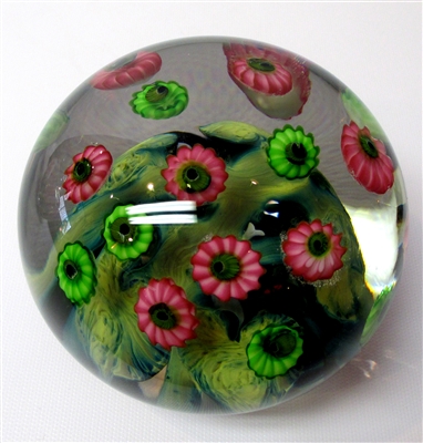 Daniel Lotton Clear Paperweight Multicolored Asters