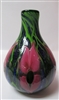 Daniel Lotton Vase Nu 102
Clear with  Blue overlay
Pink Iris Green Vine
Green Lip
Size 9  by  6
Signed Daniel Lotton  Dated 2014