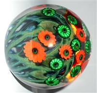 Daniel Lotton Paperweight
Orange and Green  Asters
Green Vine Interior
Sixe 6 by 6
Signed Daniel Lotton Dated 2016