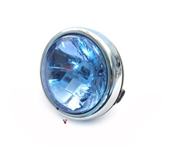 black n chrome head light with halogen bulb for many mopeds - blue lens
