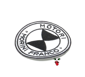 MOPED THREADS morini logo patch - mostly white with some black