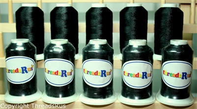 10 Black Cones of Polyester Machine Embroidery Thread