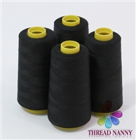 4 Large Cones of Polyester thread in Black with 3000 yards each