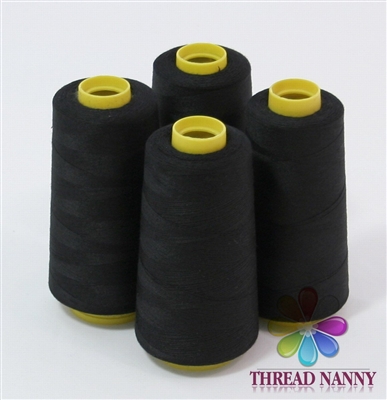 4 Large Cones of Polyester thread in Black with 3000 yards each