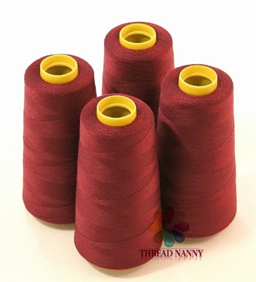 4 Large Cones of Polyester thread in Maroon with 3000 yards each