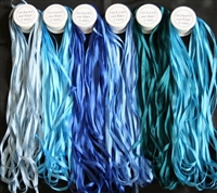 ThreadNanny 6 Spools of Blue Tone 100% Pure Silk Ribbons