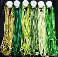 ThreadNanny 6 Spools of Green Tone 100% Pure Silk Ribbons
