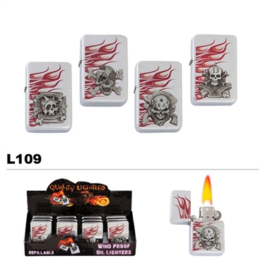 assorted skulls & Flames wholesale oil lighters L109