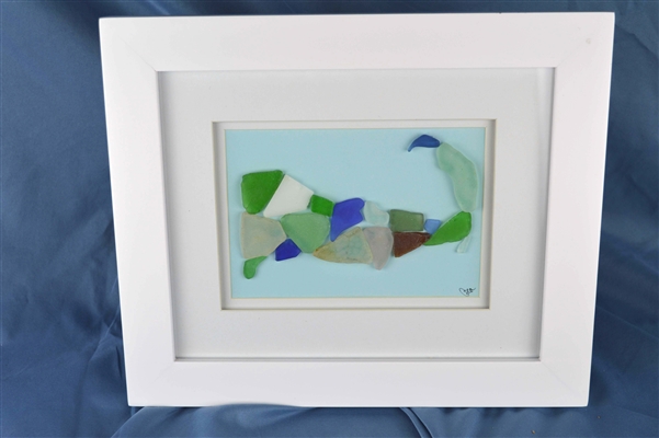 Seaglass map of Cape Cod, MA framed 10in x 12in