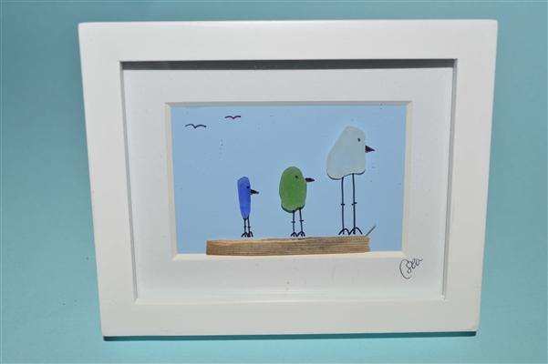 Mini 4x5in framed 3 bird color scene