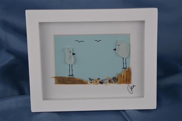 Mini 4x5in framed 2 white bird scene