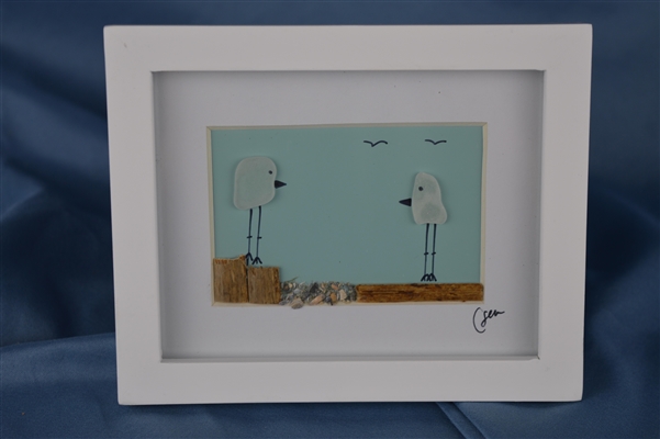 Mini 4x5in framed 2 white bird scene