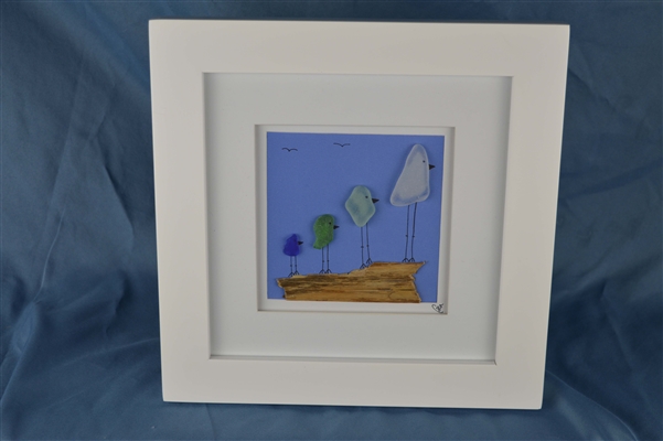 10in x 10in framed 4 color seaglass bird scene