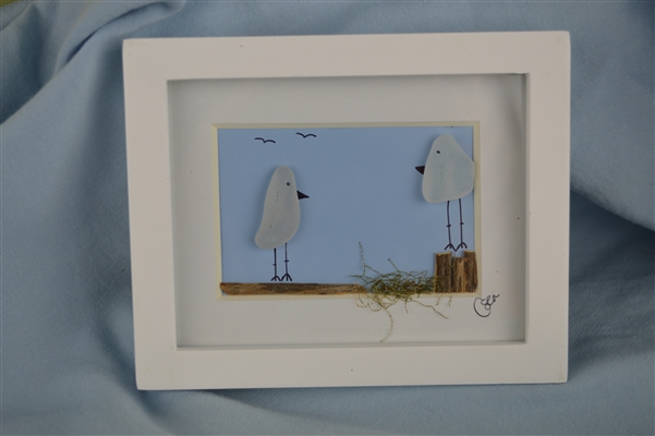 Mini 4x5in framed 2 white bird scene