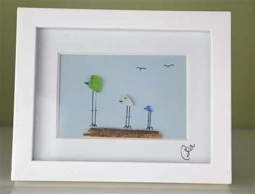 Mini 4x5in framed 3 color bird scene