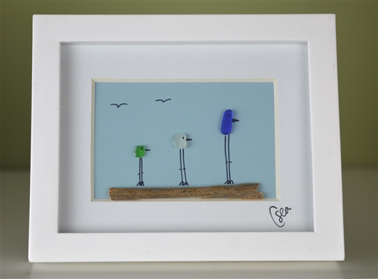 Mini 4x5in framed 3 color bird scene