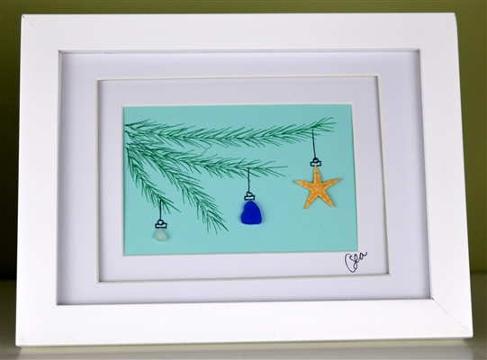 6x8in framed ornament holiday tree scene