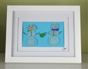 7x9in framed 2 seaglass snowman love scene
