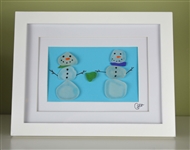 7x9in framed 2 seaglass snowman love scene