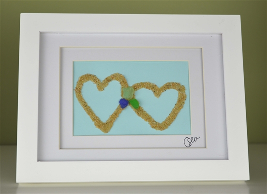 6x8in framed seaglass and sand hearts