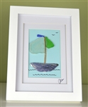 6x8in framed seaglass and shell sailboat