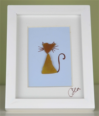 Mini 4x5in framed seaglass Cat