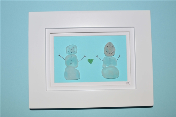 7in x 9in frame 2 seaglass snowman scene