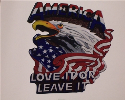 AMERICA ! LOVE IT OR LEAVE IT!  STYLE #2 American Flag Eagle  Full color Graphic Window Decal Sticker