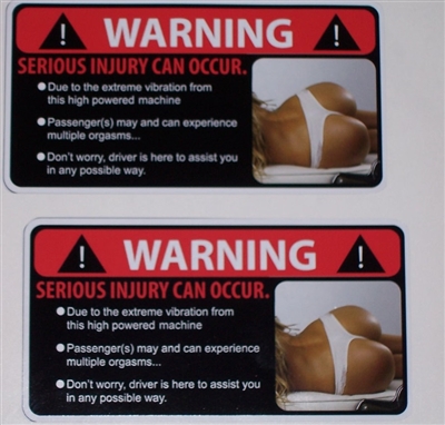 WARNING Extreme Vibration Serious Injury can Occur Sexy Warning Decals PAIR