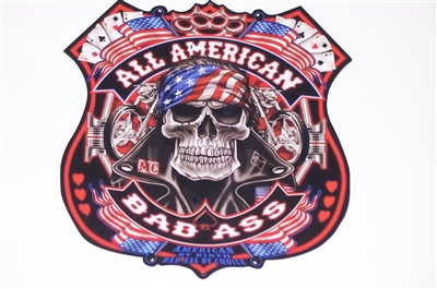 All American Bad Ass Biker Skull  Full color Graphic Window Decal Sticker