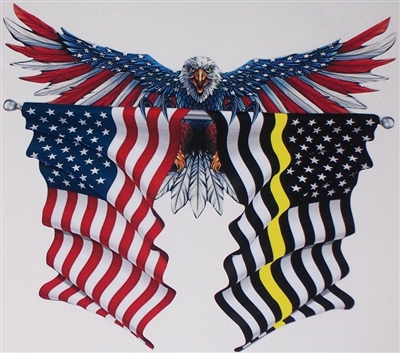 Front facing Wings out American Flag Eagle Holding American / Yellow Line Flags Full color Graphic Window Decal Sticker