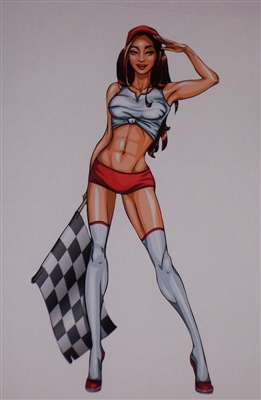 Sexy Red Head Checkered Flag trailer Window Decal Sticker