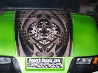 Green EZGO w/ Golf CartBoneyard Tribal Skull HOOD & Side Graphics