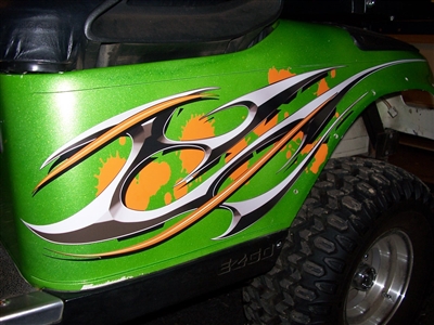 Green EZGO w/ Golf Cart Draft Checkered Flag Tribal HOOD & Side Graphics