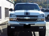 White Chevy Truck w/ center black rally stripes