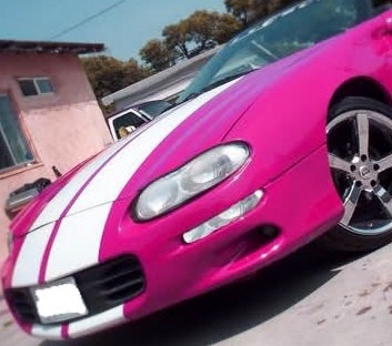 Pink Camaro w/ Plain White Rally Stripes