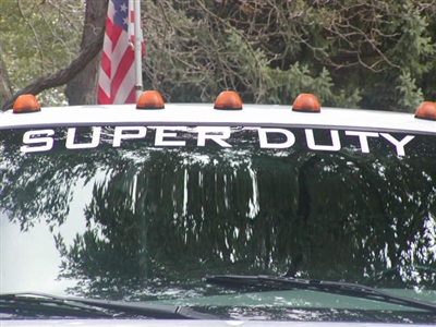 White truck w/ SUPER DUTY Windshield  Decal