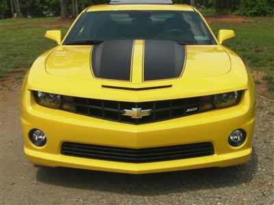 Yellow Camaro w/ Black FACTORY STYLE Hood Rally Stripes Decal Set