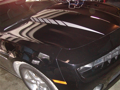 Black Camaro w/ White FADING Strobe Hood Cowl Stripe Decals