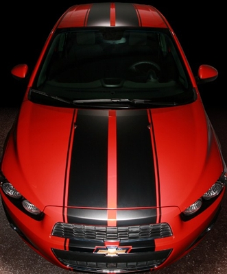 red Sonic w/  Black 10" Twin Rally Stripe Set