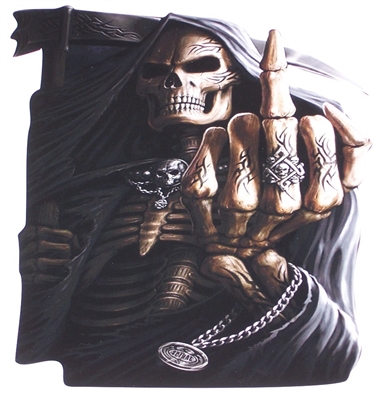 Middle Finger  Grim Reaper Skull  Full color Graphic Window Decal