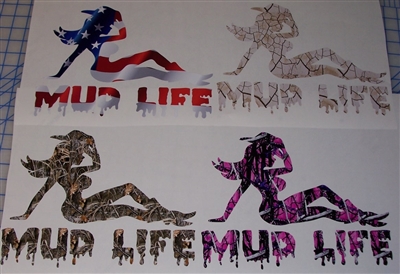 MUD LIFE ! Real Tree M4 camo  Muddy girl Cracked Mud Rebel Flag Full color Graphic Window Decal