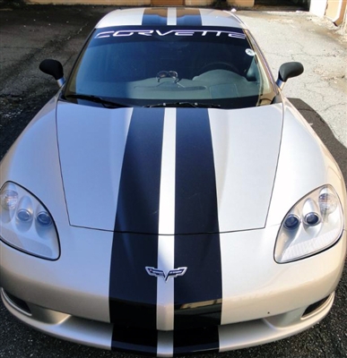 White Corvette w/ Black 8" Rally Stripes