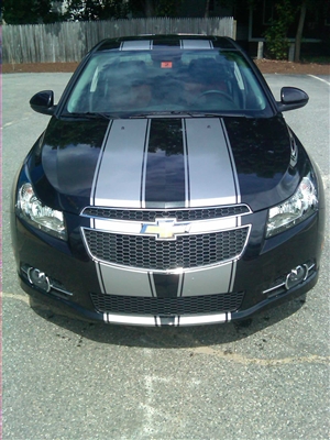 Black Chevy Cruze w/ Gray 10" Twin Rally Stripe Set