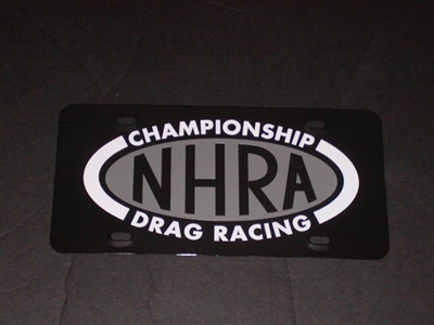 NHRA Drag Racing Vanity Plate Black Plate Silver white logo