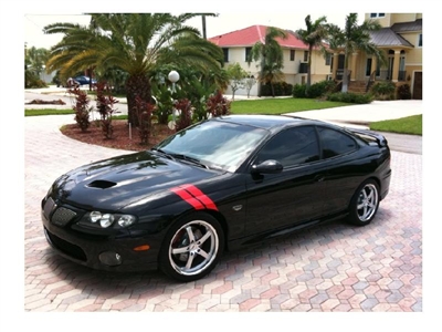 Black Pontiac w/ Red Grand Sport Hash Mark Fender Stripes