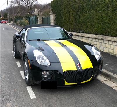 Black Pontiac Solstice w/ Gold 11" Rally Stripes